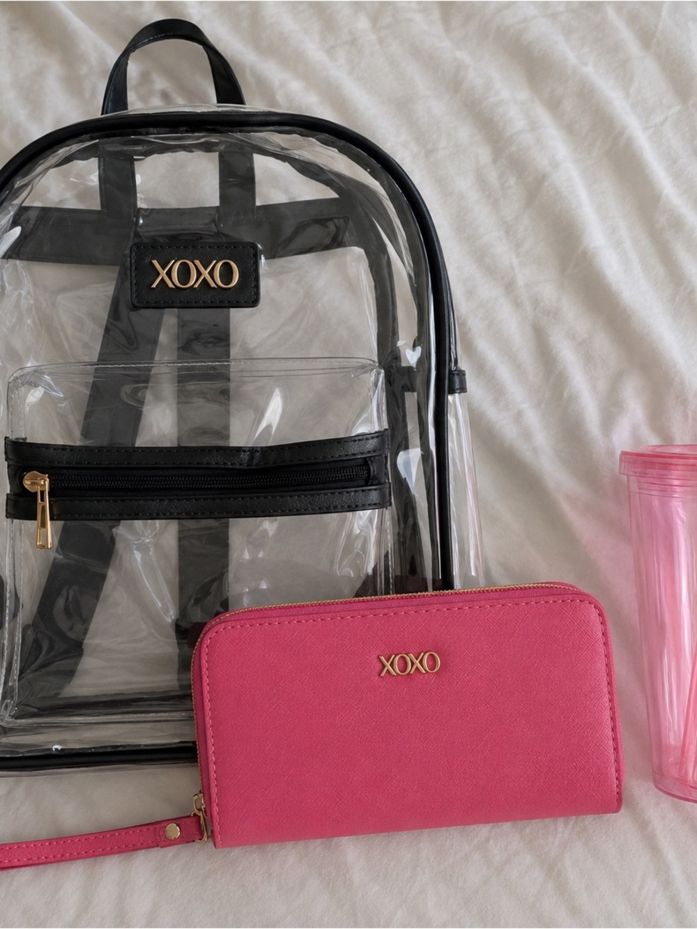 XOXO Clear Black-Trim Backpack with Wallet and Cup
